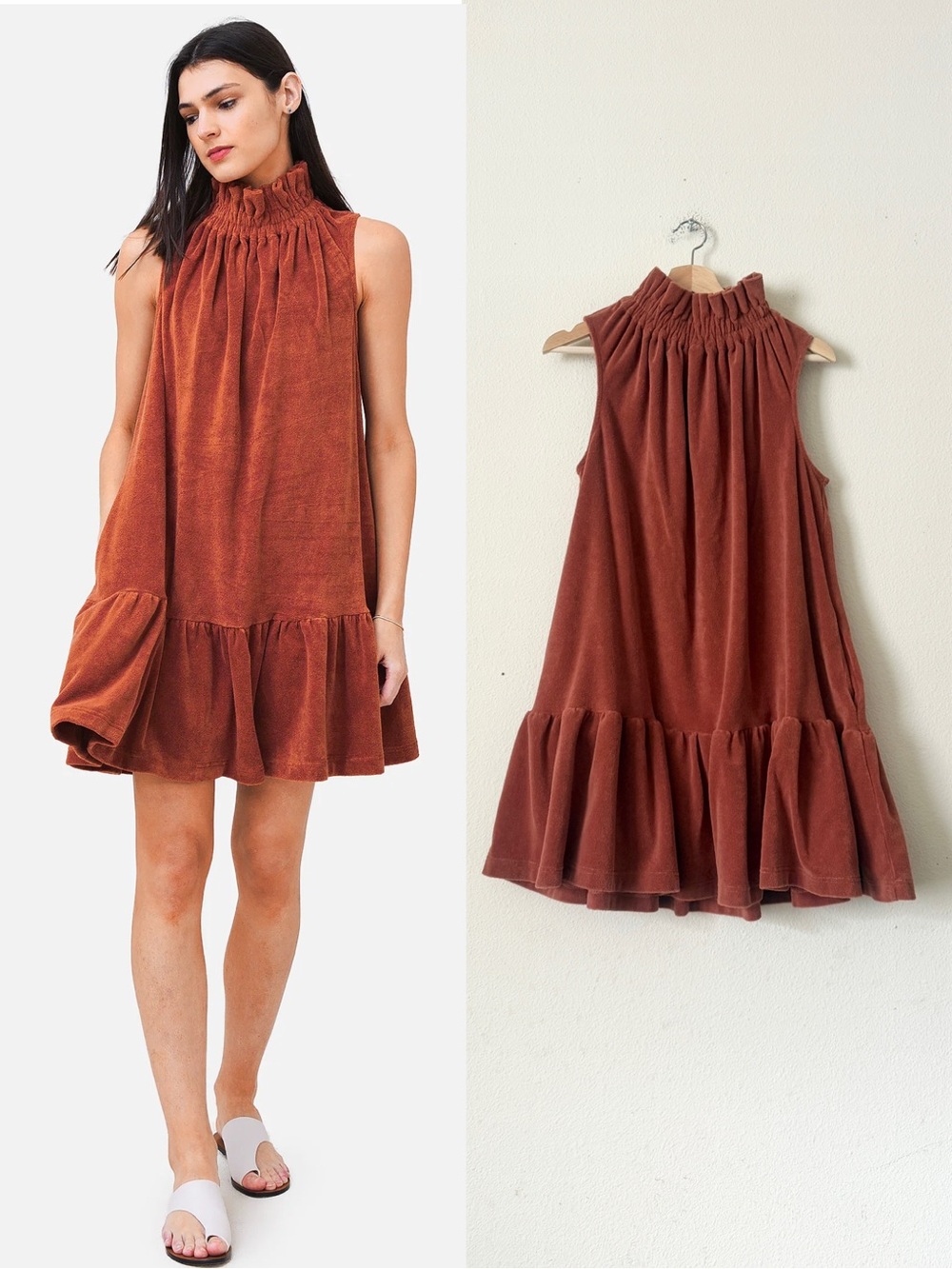 Ephemera SIZE 4 La Plage Garland sleeveless terry pocketed mini dress in rust